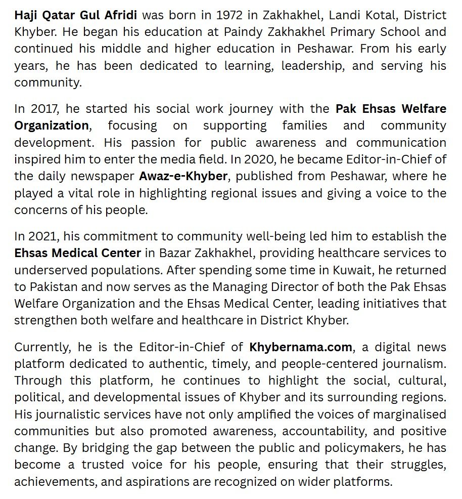 Profile Haji Qatar Gul Afridi